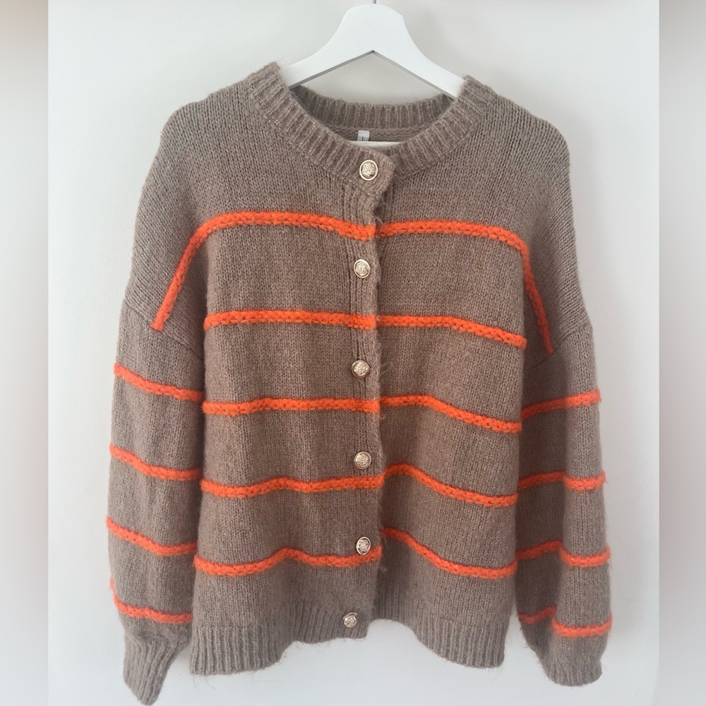 Brown and Orange Striped Cardigan